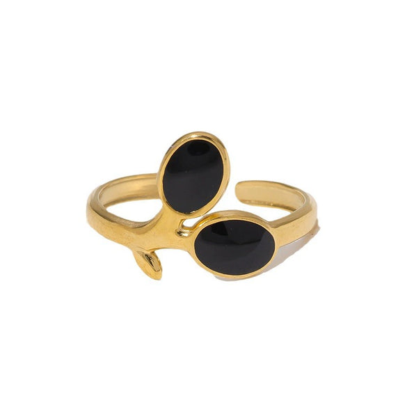 Wholesale Women's Simple Flower Patterned Stainless Steel Open Rings With Oil Dropped Gold Electroplating