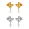 Wholesale Women's Simple Fresh Water Pearl Flower Titanium Steel Earrings With Electroplating Design