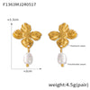 Wholesale Women's Simple Fresh Water Pearl Flower Titanium Steel Earrings With Electroplating Design