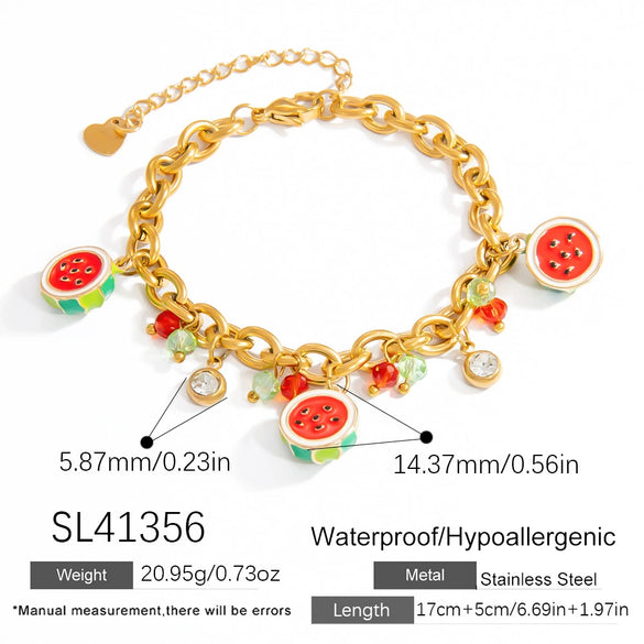Wholesale Women's Simple Fruit Shaped Titanium Steel Electroplated Bracelet With Cherry Pendant Jewelry Accessory