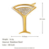 Wholesale Women's Simple Full Diamond Geometric Wine Glass Brooch Stainless Steel 18K Gold Plated