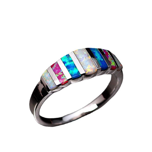 Wholesale Women's Simple Geometric Alloy Opal Stone Ring With Electroplating