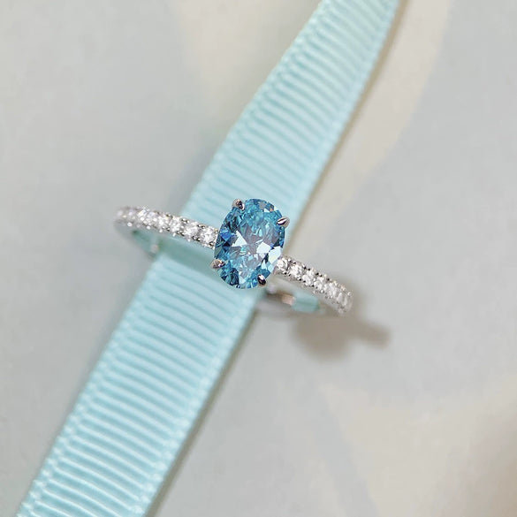 Wholesale Women's Simple Geometric Aquamarine Ring S925 Sterling Silver With Zircon And High Carbon Diamond Electroplated