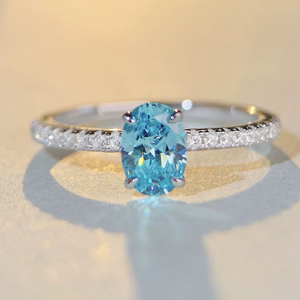 Wholesale Women's Simple Geometric Aquamarine Ring S925 Sterling Silver With Zircon And High Carbon Diamond Electroplated