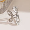 Wholesale Women's Simple Geometric Asymmetrical Hammer Pattern Ring Stainless Steel Real Gold Electroplated