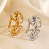 Wholesale Women's Simple Geometric Asymmetrical Hammer Pattern Ring Stainless Steel Real Gold Electroplated