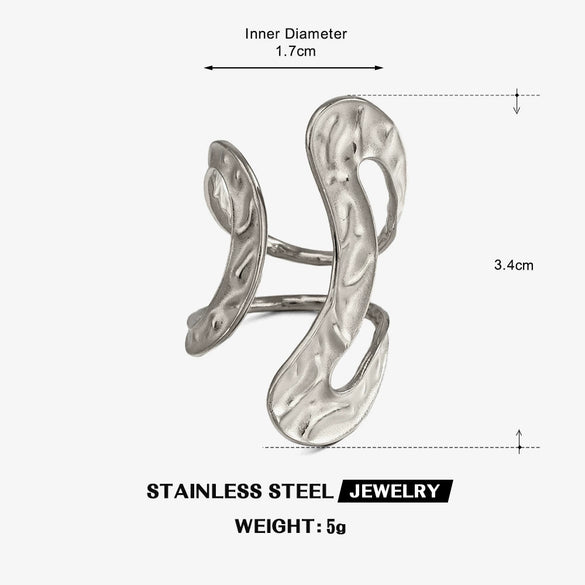 Wholesale Women's Simple Geometric Asymmetrical Hammer Pattern Ring Stainless Steel Real Gold Electroplated