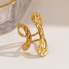 Wholesale Women's Simple Geometric Asymmetrical Hammer Pattern Ring Stainless Steel Real Gold Electroplated