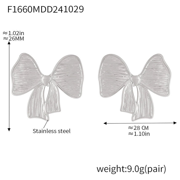 Wholesale Women's Simple Geometric Bow 316L Stainless Steel Electroplated Jewelry Earrings And Necklace