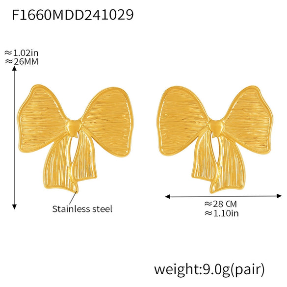 Wholesale Women's Simple Geometric Bow 316L Stainless Steel Electroplated Jewelry Earrings And Necklace