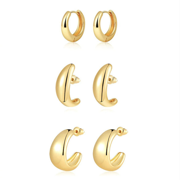 Wholesale Women's Simple Geometric Copper Hoop Earrings With Electroplating