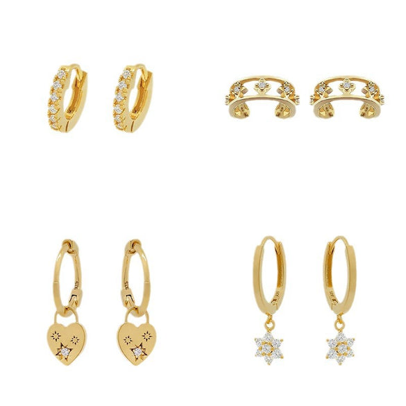 Wholesale Women's Simple Geometric Copper Inlaid Zircon Heart And Star Pattern Earrings And Ear Bone Clips