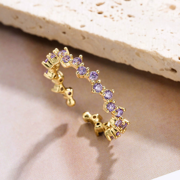Wholesale Women's Simple Geometric Copper 18K Gold Plated Zircon Ring With Micro Inlay