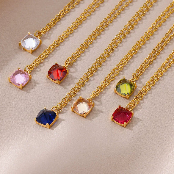 Wholesale Women's Simple Geometric Copper Necklace With Microinlaid Color Zircon And Electroplating