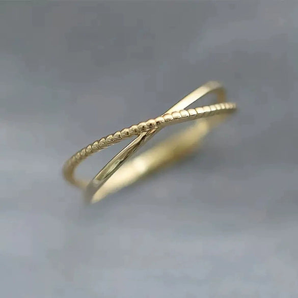 Wholesale Women's Simple Geometric Copper Ring With Cross Line Design And Electroplating