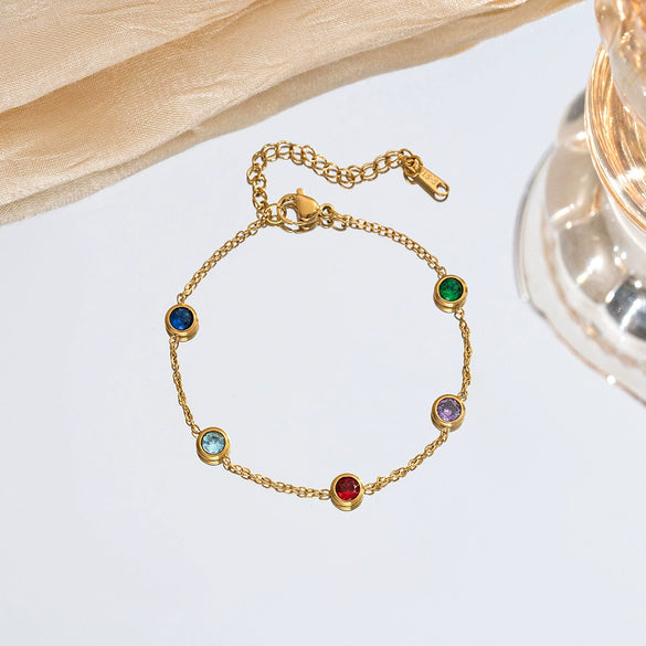 Wholesale Women's Simple Geometric Crystal Zircon Titanium Steel Electroplated Bracelet