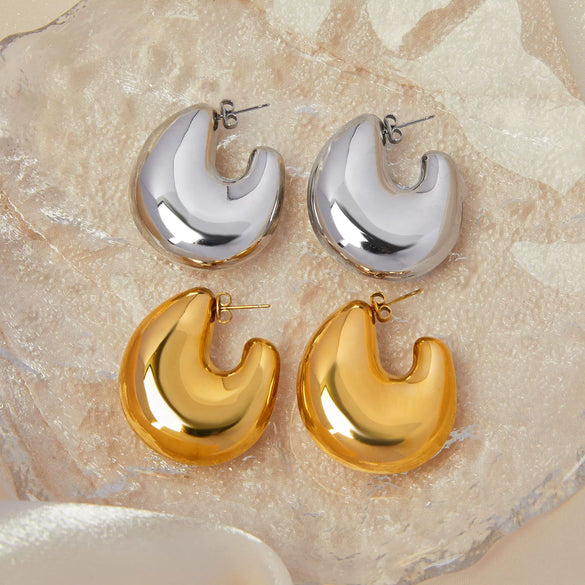 Wholesale Women's Simple Geometric Cshaped 18K Gold Plated Titanium Steel Earrings