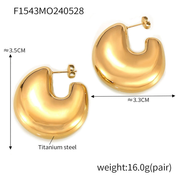 Wholesale Women's Simple Geometric Cshaped 18K Gold Plated Titanium Steel Earrings