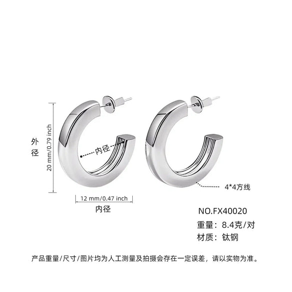 Wholesale Women's Simple Geometric Cshaped Titanium Steel Electroplated Earrings