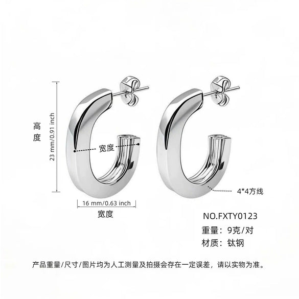 Wholesale Women's Simple Geometric Cshaped Titanium Steel Electroplated Earrings