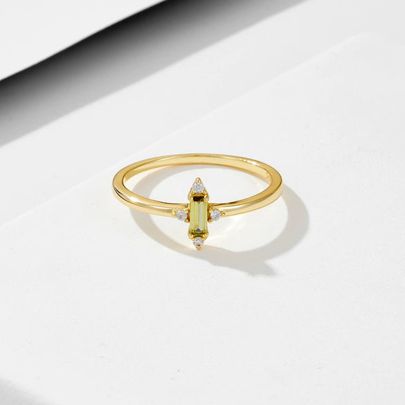 Wholesale Women's Simple Geometric Diamond S925 Sterling Silver Square Olive Green Zircon Ring Bracelet