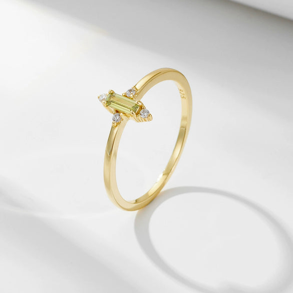 Wholesale Women's Simple Geometric Diamond S925 Sterling Silver Square Olive Green Zircon Ring Bracelet