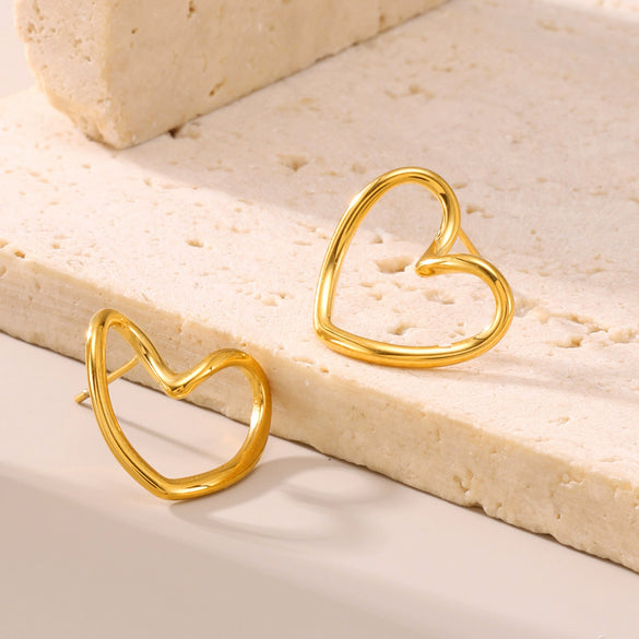 Wholesale Women's Simple Geometric Ferris Wheel Hollow Love Earrings Made Of Titanium Steel And Stainless Steel With Pvd 18K Gold Electroplating