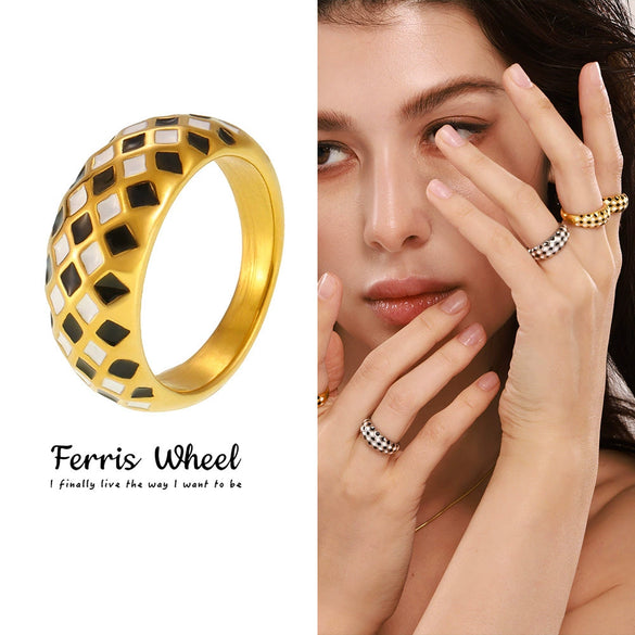 Wholesale Women's Simple Geometric Ferris Wheel Stainless Steel Ring 18K Gold Plated