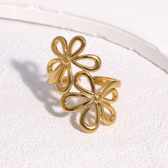 Wholesale Women's Simple Geometric Flower Electroplated Stainless Steel Open Rings Jewelry