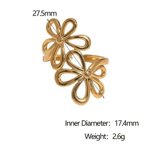 Wholesale Women's Simple Geometric Flower Electroplated Stainless Steel Open Rings Jewelry