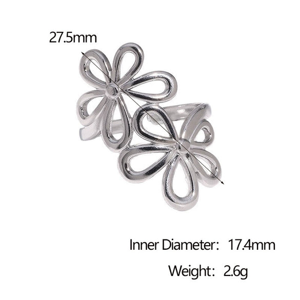 Wholesale Women's Simple Geometric Flower Electroplated Stainless Steel Open Rings Jewelry