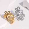 Wholesale Women's Simple Geometric Flower Electroplated Stainless Steel Open Rings Jewelry