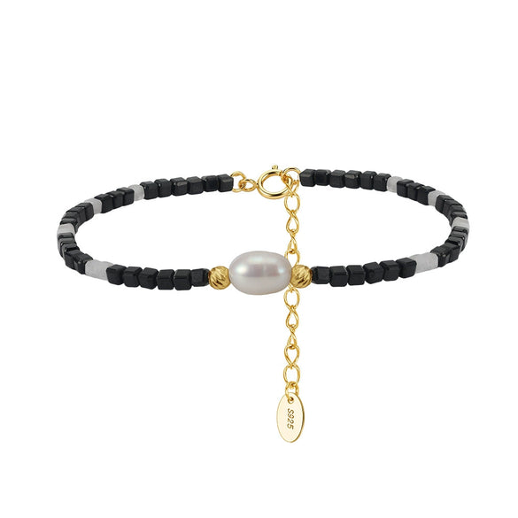 Wholesale Women's Simple Geometric Freshwater Pearl 925 Silver Electroplated Bracelet