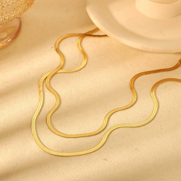Wholesale Women's Simple Geometric Gold Inlaid Stainless Steel Snake Bone Chain Necklace