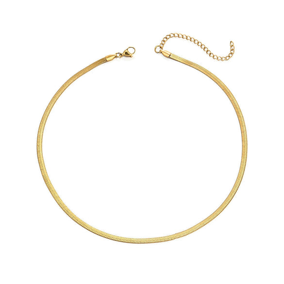 Wholesale Women's Simple Geometric Gold Inlaid Stainless Steel Snake Bone Chain Necklace