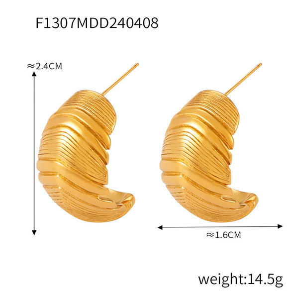Wholesale Women's Simple Geometric Goldplated Titanium Steel Shell Beads Earrings With Imitation Pearl Casting Design