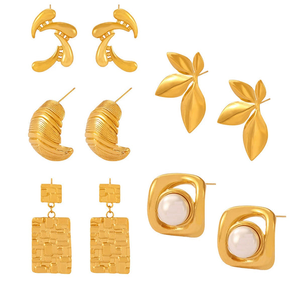 Wholesale Women's Simple Geometric Goldplated Titanium Steel Shell Beads Earrings With Imitation Pearl Casting Design