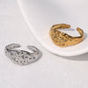 Wholesale Women's Simple Geometric Hammer Pattern Stainless Steel Open Ring With 18K Gold Electroplating