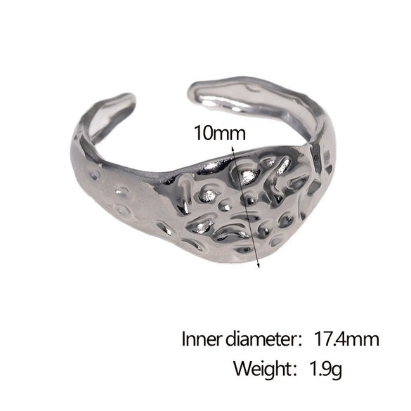 Wholesale Women's Simple Geometric Hammer Pattern Stainless Steel Open Ring With 18K Gold Electroplating