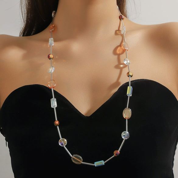 Wholesale Women's Simple Geometric Heart Artificial Crystal Handmade Long Necklace Accessories