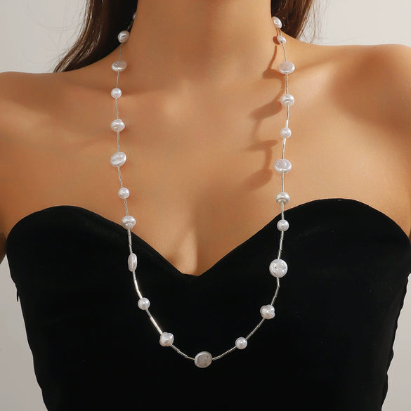 Wholesale Women's Simple Geometric Heart Artificial Crystal Handmade Long Necklace Accessories