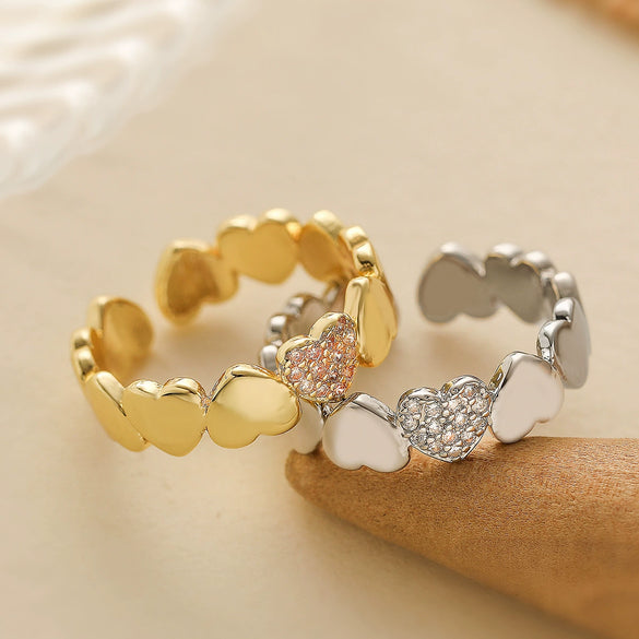 Wholesale Women's Simple Geometric Heart Micropaved Copperplated Zircon Open Ring