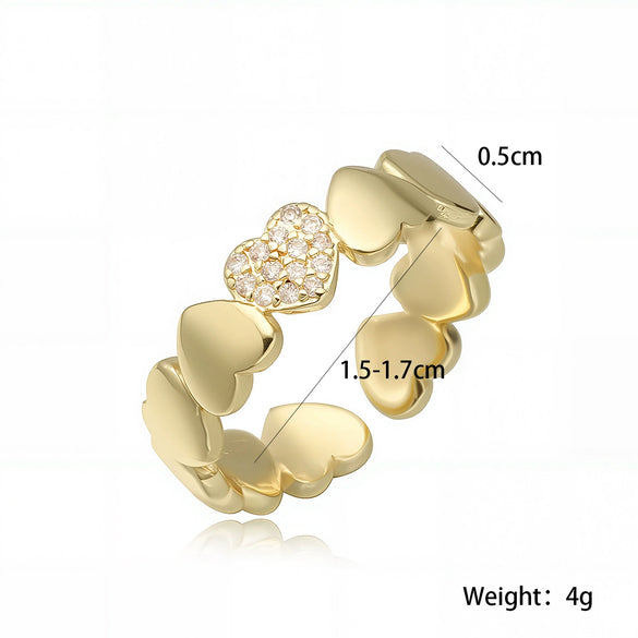 Wholesale Women's Simple Geometric Heart Micropaved Copperplated Zircon Open Ring