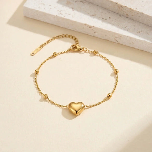 Wholesale Women's Simple Geometric Heartshaped Stainless Steel Goldcolored Bracelet And Anklet