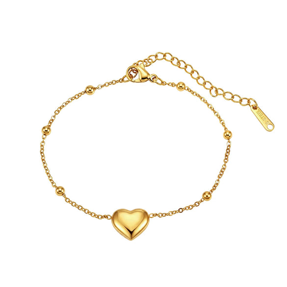Wholesale Women's Simple Geometric Heartshaped Stainless Steel Goldcolored Bracelet And Anklet
