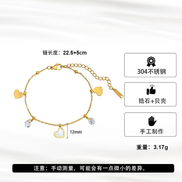 Wholesale Women's Simple Geometric Heartshaped Stainless Steel 18K Electroplated Anklet