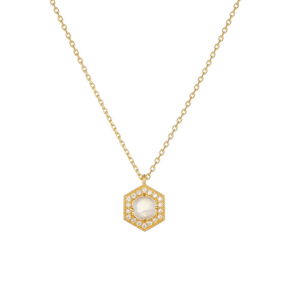 Wholesale Women's Simple Geometric Hexagon Natural Moonstone Silver Pendant Necklace Set With Precious Stones On Cross Chain