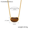 Wholesale Women's Simple Geometric Inlaid Tiger Eye Stone Goldplated Titanium Steel Pendant Necklace
