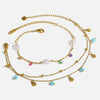 Wholesale Women's Simple Geometric 18K Goldplated Stainless Steel Anklet With Turquoise Freshwater Pearl And Shell Pendant Beach Foot Jewelry
