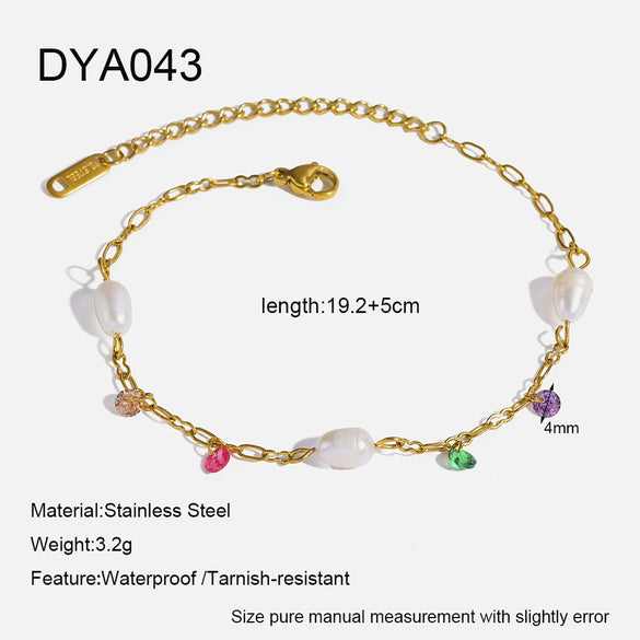 Wholesale Women's Simple Geometric 18K Goldplated Stainless Steel Anklet With Turquoise Freshwater Pearl And Shell Pendant Beach Foot Jewelry